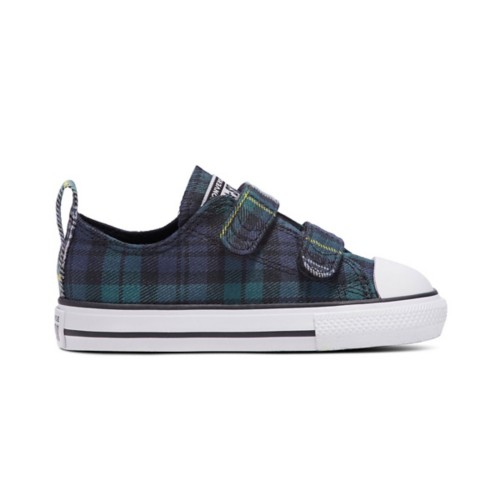 Converse Chuck Taylor All Star 2V Toddler Shoes in Plaid Dragon Scale Navy White Size 8 WSS