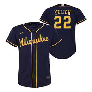 Nike Youth Replica Milwaukee Brewers Christian Yelich #22 Cool Base White  Jersey