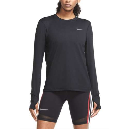 Nike Women Top Medium Black Scoop Purple T-Shirt Long Sleeve Pullover  Sportswear