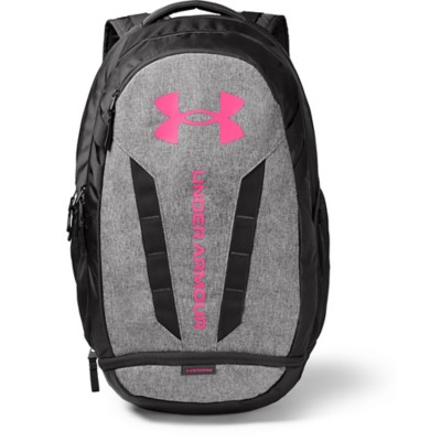 gray and black pink backpack