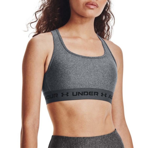 Women's Under Armour Heather Mid Crossback Sports Bra XSmall Charcoal Light