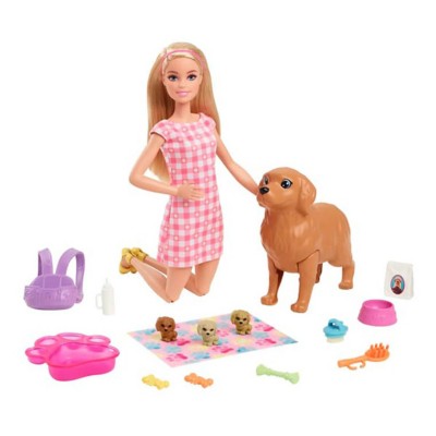 Barbie Doll and Newborn Puppies Playset