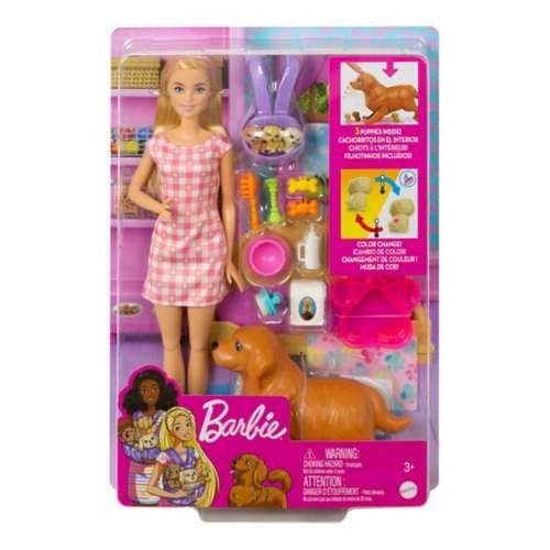 Barbie Doll and Newborn Puppies Playset