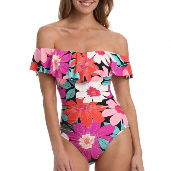 Women's La Blanca In Full Bloom Off Shoulder Ruffle One-Piece product image
