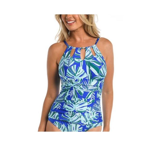 Women’s 24th & Ocean High Neck Keyhole One Piece Swimsuit Small Sapphire