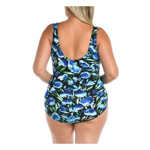 Women's Maxine Plus Size Dandelion Fields Spa Side Shirred One Piece Swimsuit