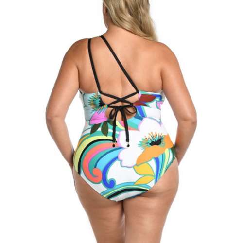 Women's La Blanca Plus Size Lace Back One Shoulder One Piece Swimsuit