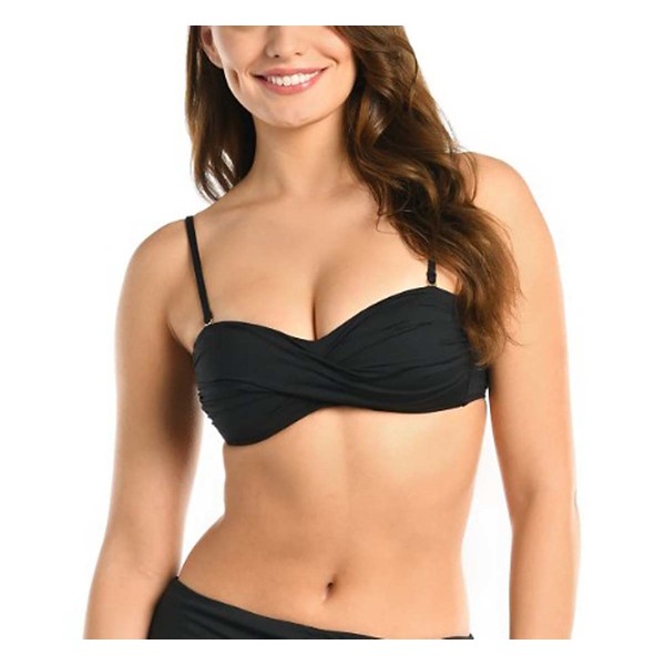 Women's La Blanca Twist Bandeau Swim Bikini Top Contemporary 6 Black