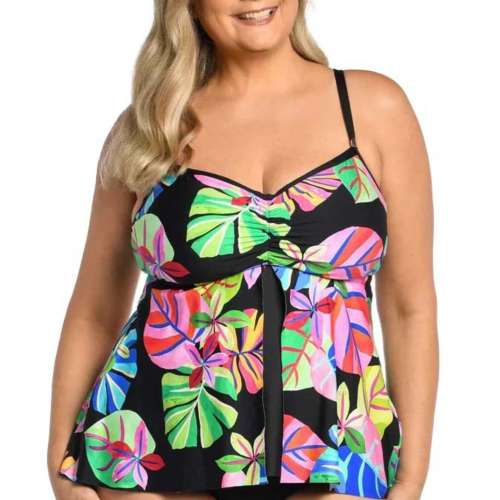 Women's 24th & Ocean Plus Size Tropiflage Flyaway Underwire Swim Tankini