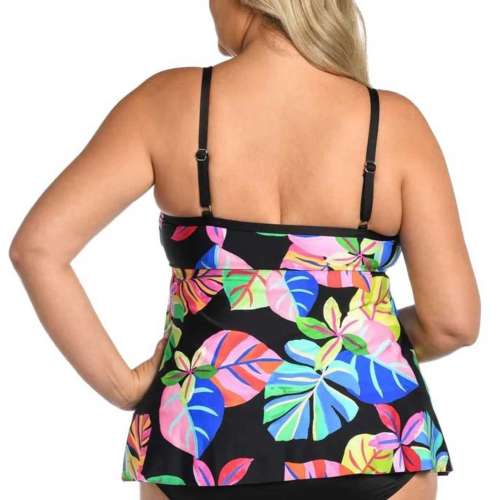 Women's 24th & Ocean Plus Size Tropiflage Flyaway Underwire Swim Tankini