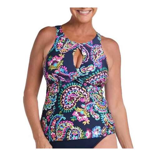 Women's 24th & Ocean Paisley Twist Front Keyhole Swim Tankini