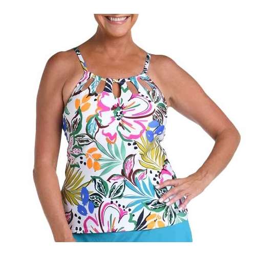 Women's 24th & Ocean Sketched Flora Cutout High Neck Swim Tankini