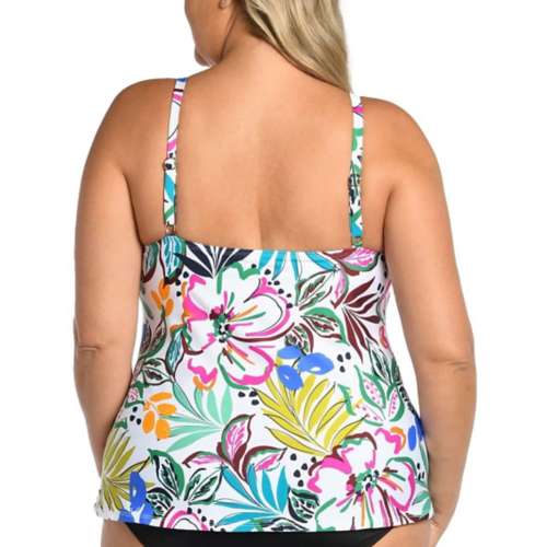 Women's 24th & Ocean Plus Size Sketched Flora Cutout High Neck Swim Tankini