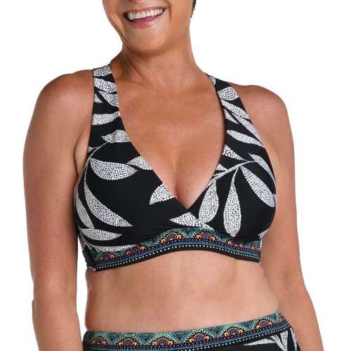 Women's 24th & Ocean Mosaic Leaf Banded Crossback Swim Bikini Top