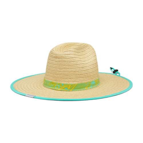 Columbia PFG Baha Straw Hat - Electric Turquoise Crosshatched Tuna - S/M