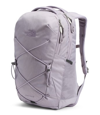 white and grey north face backpack