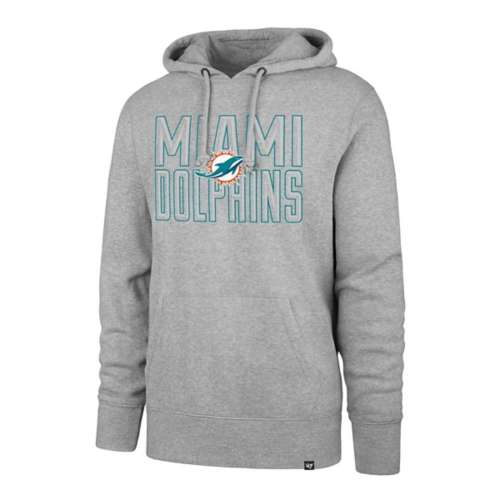 Men's '47 Miami Dolphins Heather Gray Historic Logo Gridiron Lace-Up Pullover Hoodie Size: Large