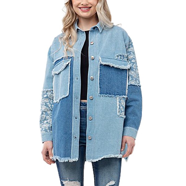 Women's Miss Me Paisley Contrast Denim Shacket product image