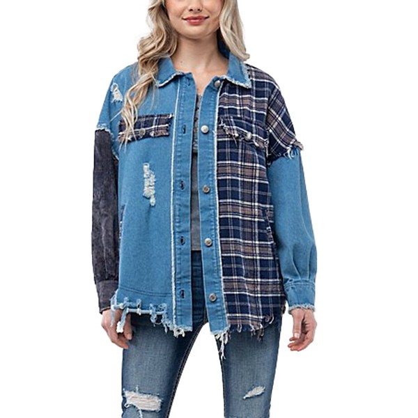 Women's Miss Me Plaid Contrast Denim Shacket product image
