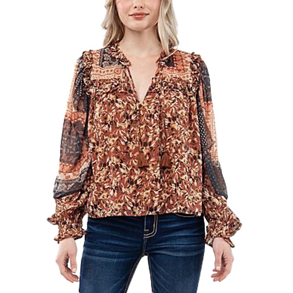 Women's Miss Me Tie Front Peasant Shirt product image