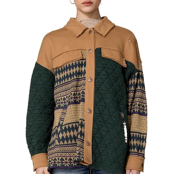 Women's Miss Me Colorblock Print Shirt Jacket product image