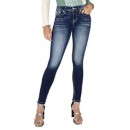 Women's Miss Me Jeans Gold & White Cross Stitch Slim Fit Skinny Jeans