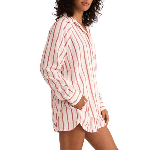 Women's Z Supply Perfect Linen Striped Long Sleeve Button Up