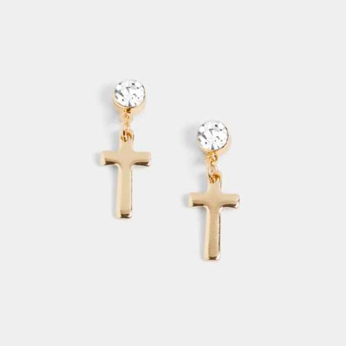 TGB Brands Clear Stone Cross Dangle Earrings