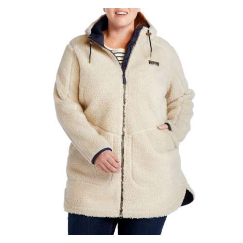 LL Bean Mountain Pile Fleece Coat Womens PL Hooded Popcorn Fleece