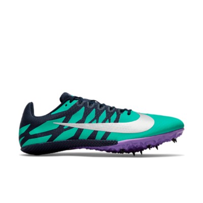 purple and white track spikes