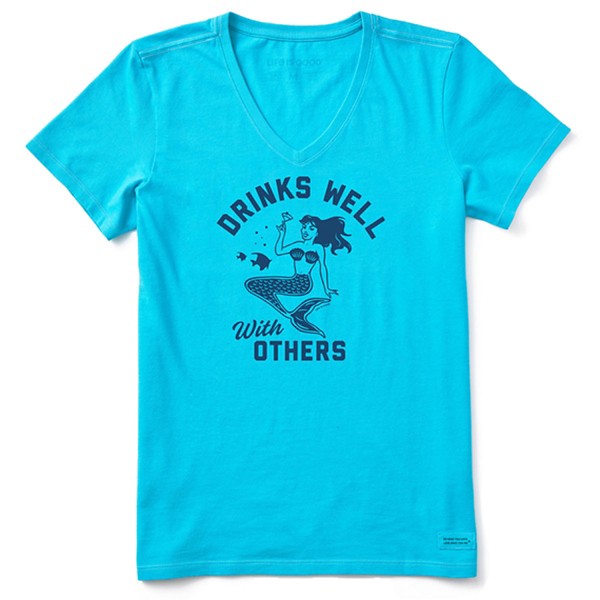Women's Life is Good Drinks Well Mermaid Crusher Lite V-Neck Tee product image