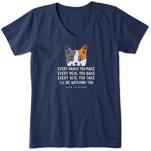 Women's Life is Good Ill Be Watching You Cat Crusher V-Neck Tee product image