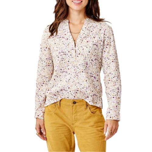 Women's Carve Designs Dylan Twill Long Sleeve V-Neck Button Up Terry shirt