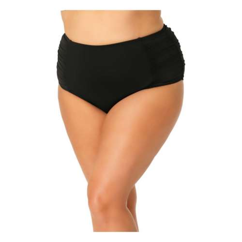 Women's Anne Cole Plus Size Solid Side Shirred Highwaist Tummy Control Swim  Bottoms