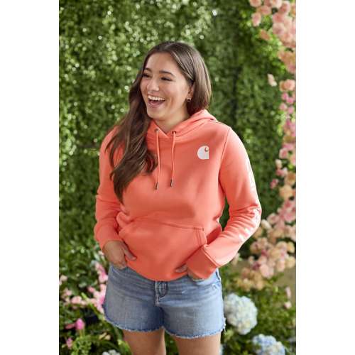 Carhartt Women's Relaxed Fit Midweight Logo Sleeve Graphic Sweatshirt in  Electric Coral - Shirts, Carhartt