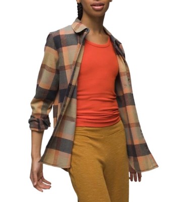 Women's prAna Golden Canyon Flannel Long Sleeve Button Up eng shirt