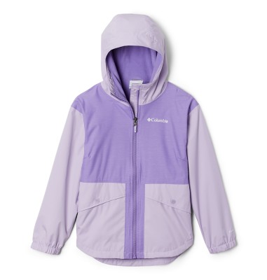 Girls' Columbia Rainy Trails Fleece Lined Rain pleated-detail jacket