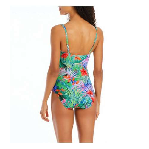 Women's Bleu Rod Beattie Topical Flight Bandeu With Molded Cups One Piece Swimsuit