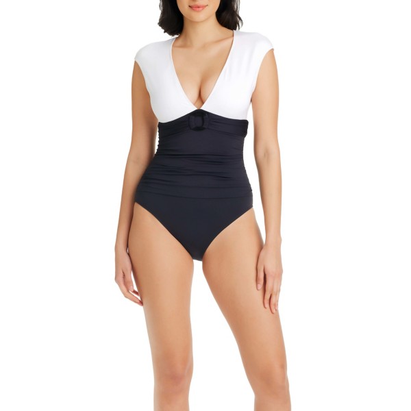 Women’s Bleu Rod Beattie Graphic Measures Cap Sleeve One Piece Swimsuit 10 White