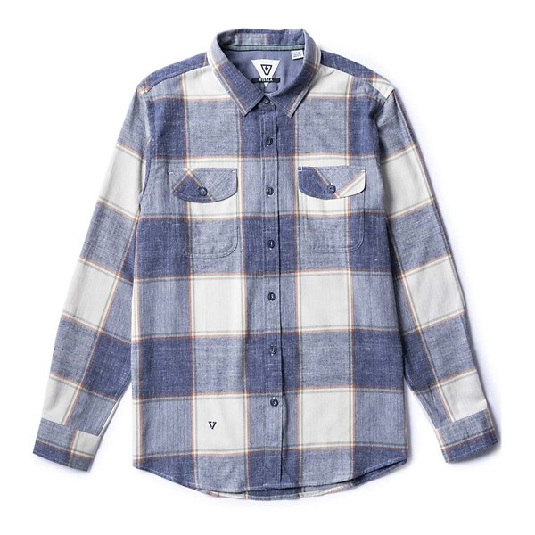 Men’s Vissla Central Coast Eco Long Sleeve Button Up Shirt Small Dark Naval Heather