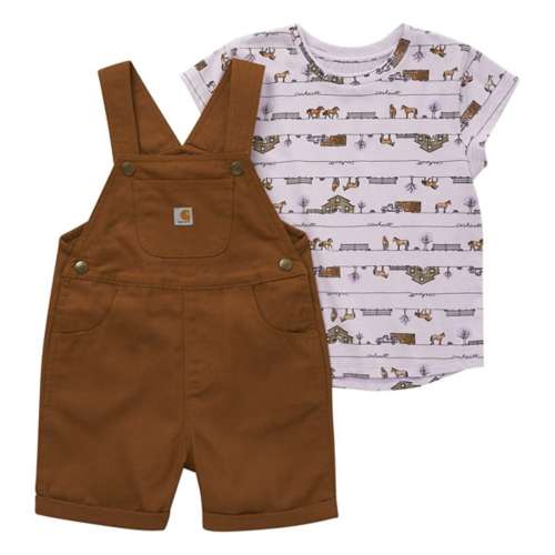CARHARTT Toddler Girl's Horse Print Shirt and Denim Shorts