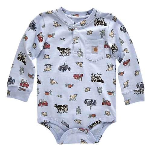 Baby Carhartt Long Sleeve Farm Printed Pocket Onesie