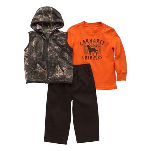 Toddler Boys' Carhartt Long Sleeve T-Shirt, Vest, and Cancas Pants Set