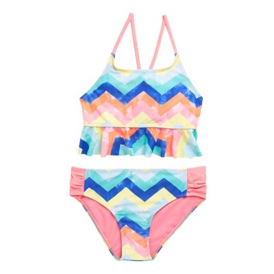Girls' iApparel Ruffle Chevron Swim Bikini Set