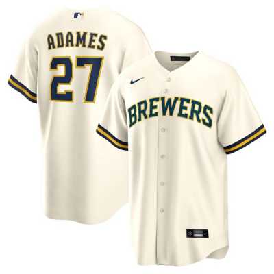 Men's Nike Willy Adames White Milwaukee Brewers Replica Player Jersey Size: Medium