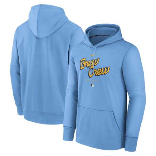 Nike Light Blue Milwaukee Brewers City Connect Pregame Performance Pullover Hoodie