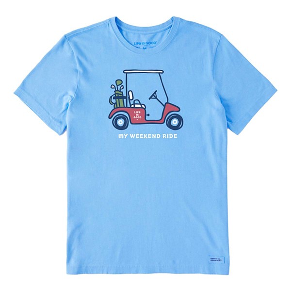 Men's Life is Good My Weekend Ride Cart Crusher T Shirt Medium Cool Blue
