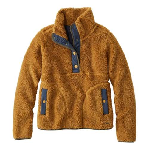 Women's L.L.Bean Sherpa 1/4 Snap Fleece Pullover Small Antique Gold