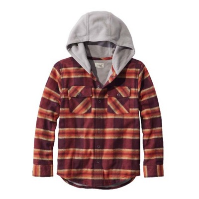 Girls L.L.Bean Fleece Lined Flannel Long Sleeve Hooded Button Up