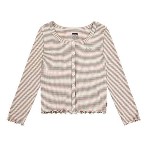 Girls' Levi's Striped Ribbed Long Sleeve Scoop Neck Button Up Shirt